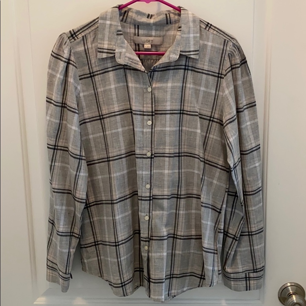 Women’s LOFT plaid button down cotton blouse